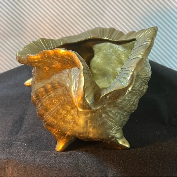 Large Brass Conch Shell Planter Catchall Bottle Cooler Decor by Rosenthal Netter Decor